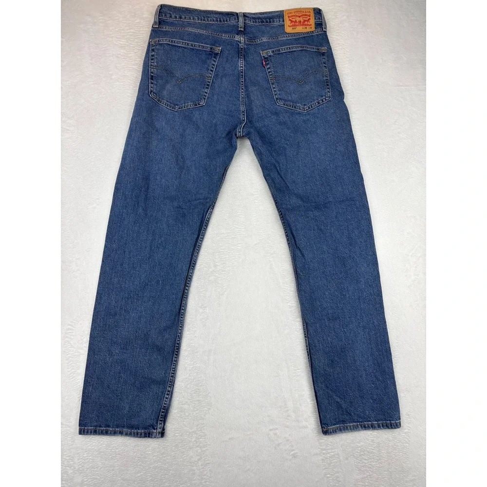 Levi's 505 Men's 36x32 Jeans Scare Crow Plaid Patchwork Grungy Deep Blue Denim